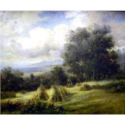 AN OIL ON CANVAS OF A LANDSCAPE