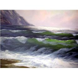 AN ACRYLIC ON CANVAS OF A SEASCAPE