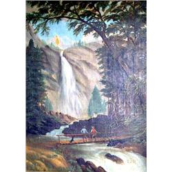AN OIL ON CANVAS WATERFALL