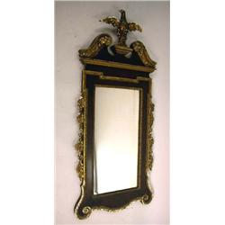 A CHIPPENDALE STYLE PARCEL-GILT AND MAHOGANY LOOKING GLASS