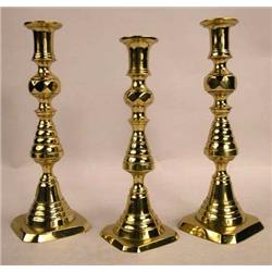 THREE BRASS BEEHIVE- FORM PUSHUP CANDLE STICKS
