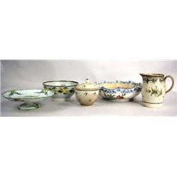 A GROUP OF THREE POLYCHROME-DECORATED PEARLWARE TABLE ARTICLES