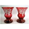 Image 1 : A PAIR OF CRANBERRY FLORAL ENAMEL-DECORATED VASES
