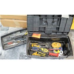 Plastic Tool Box w/ Open End Wrenches, Plyers, Misc Hand Tools