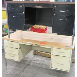 Qty 2 Metal Shop Desks - 1 White & 1 Black w/ Drawers