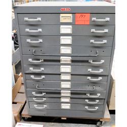 Foster Printing Equipment 11 Drawer Blueprint File Cabinet w/ Contents