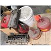 Image 1 : Qty 4 Metal & Plastic Gas Cans, Engine Head, etc