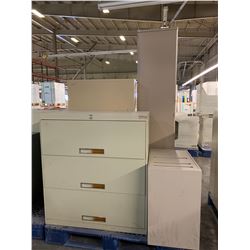 Qty 3 Metal Filing Cabinets w/ Drawers, 1 Tall Metal Cabinet