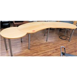 Curved Wood Shop Wooden Table w/ Metal Legs 3 Sections