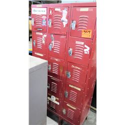 Red Metal 15 Locker Storage Unit