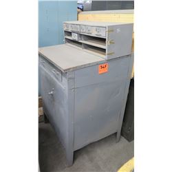 Metal Work Shop Desk w/ Hutch Shelf & Enclosed Cubby Drawers
