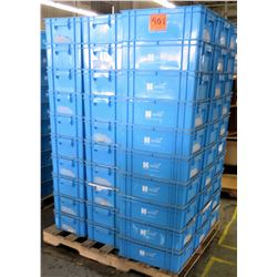 Qty 1 Tall Pallet of Blue Plastic Square Stackable Hagadone Bins Containers