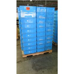 Qty 1 Tall Pallet of Blue Plastic Square Stackable Hagadone Bins Containers