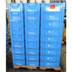 Qty 1 Tall Pallet of Blue Plastic Square Stackable Hagadone Bins Containers