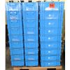 Image 1 : Qty 1 Tall Pallet of Blue Plastic Square Stackable Hagadone Bins Containers
