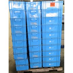 Qty 1 Tall Pallet of Blue Plastic Square Stackable Hagadone Bins Containers