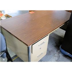 Metal Shop Desk with 2 Drawers & Laminate Wood Top