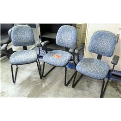 Qty 3 Stationary Office Chairs w/ Armrests & Floral Upholstery