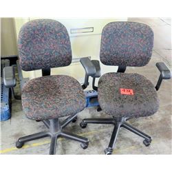 Qty 2 Wheeled Rolling Office Chairs w/ Armrests & Floral Upholstery