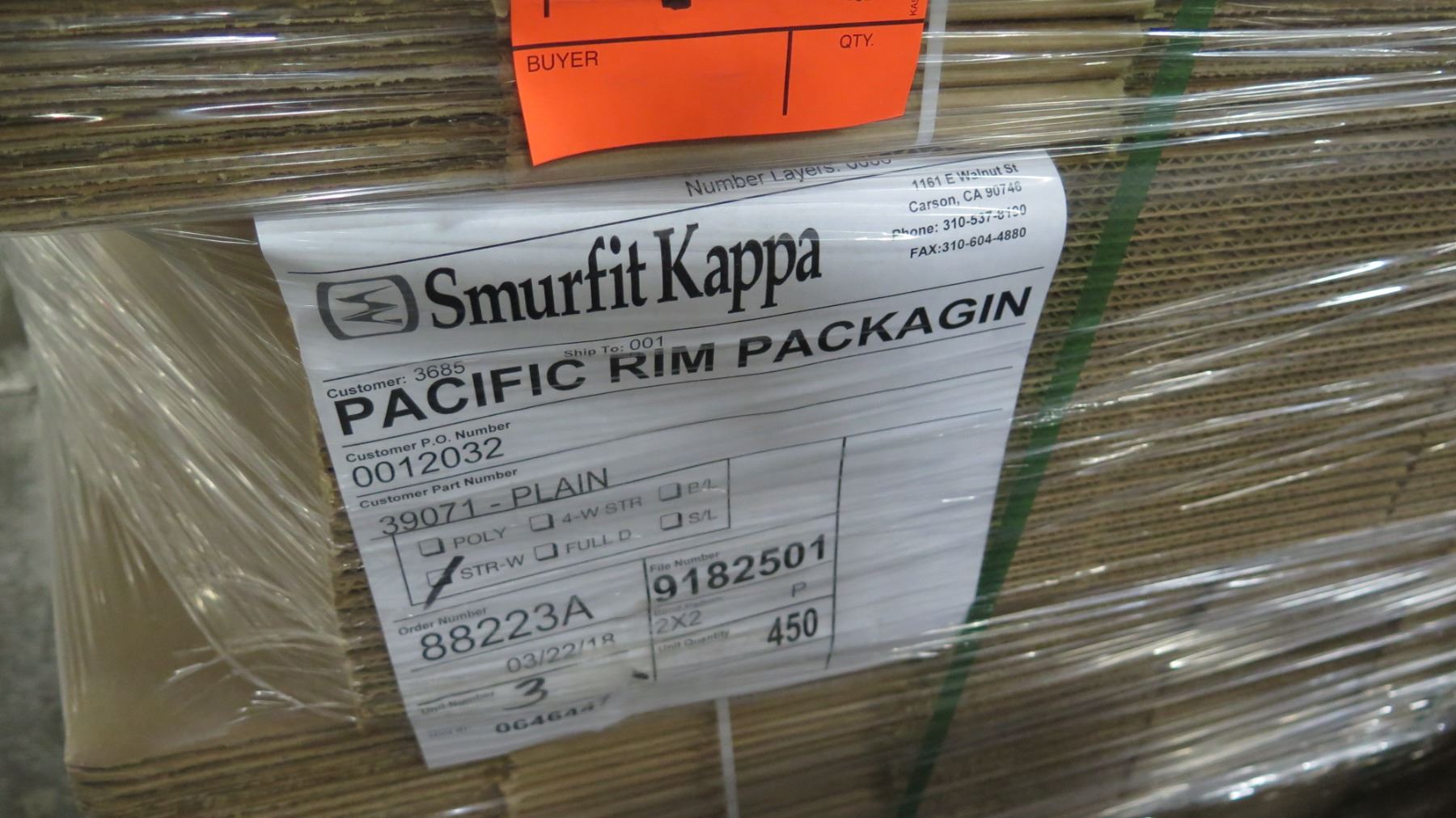 Qty 1 Pallet Smurfit Kappa Pacific Rim Packaging 39071 Corrugated Boxes ...