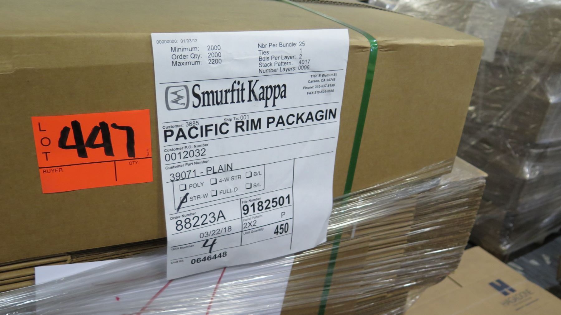 Qty 1 Pallet Smurfit Kappa Pacific Rim Packaging 39071 Corrugated Boxes ...