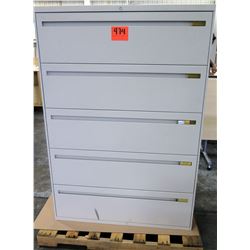 Qty 1 Metal 5 Drawer Lateral Legal Beige File Cabinet