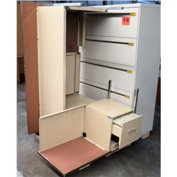 Metal 5 Drawer Lateral Legal File Cabinet, Wood Shelf & Metal Shop Desk