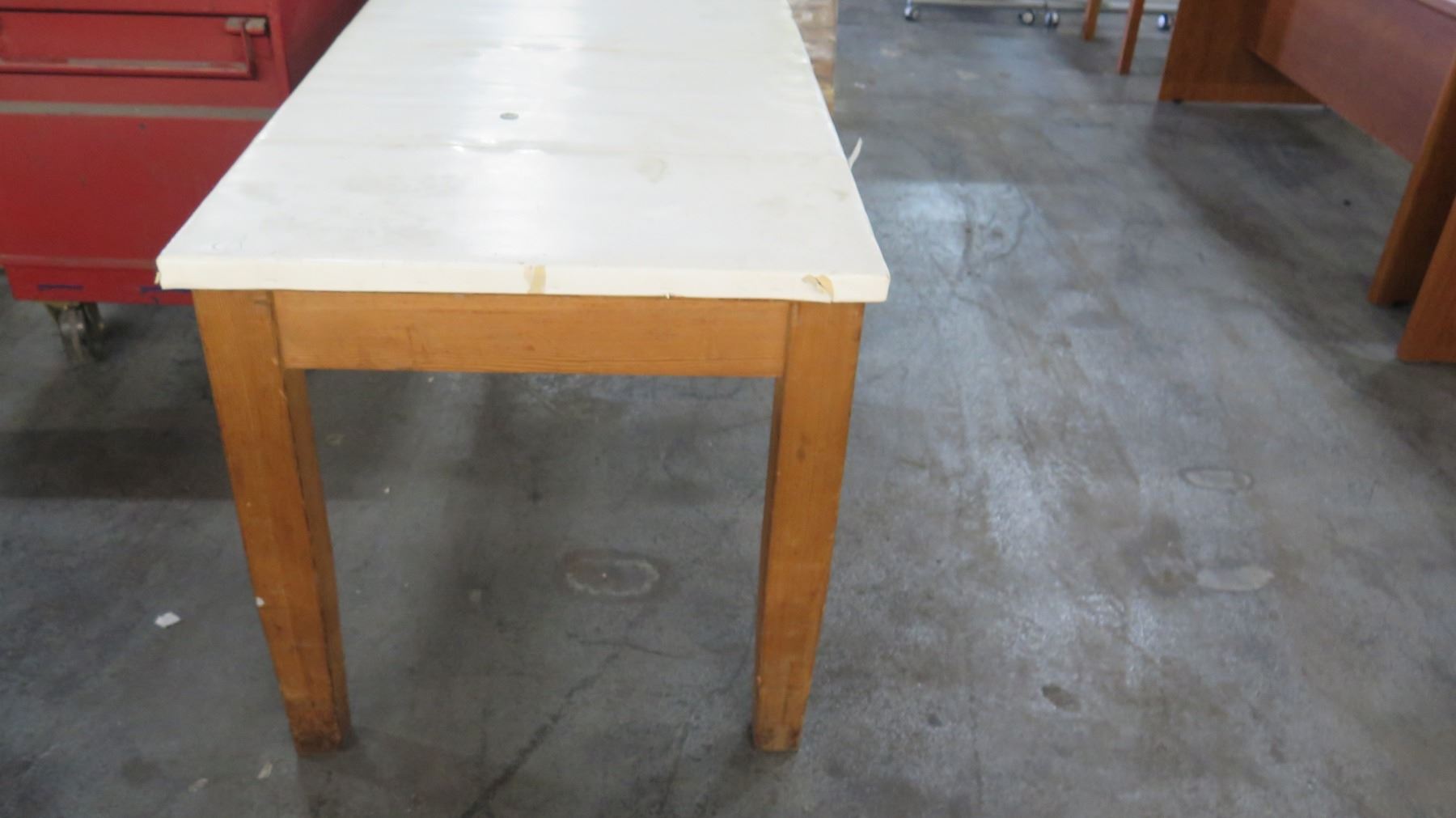 Large Wooden Shop Work Table w/ White Top - Oahu Auctions