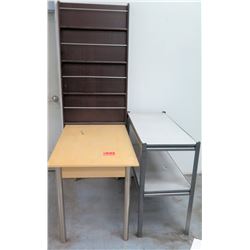 Qty 3 Misc Furniture - Tall Book Case, Short 2 Tier Shelf & Table