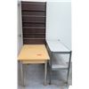 Image 1 : Qty 3 Misc Furniture - Tall Book Case, Short 2 Tier Shelf & Table
