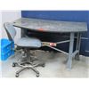 Image 1 : Rounded Stone Table w/ Wheeled Rolling Chair No Armrests