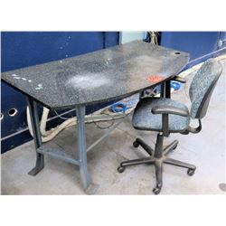 Rounded Stone Table w/ Wheeled Rolling Chair w/ Armrests