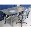 Image 1 : Rounded Stone Table w/ Wheeled Rolling Chair w/ Armrests