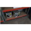 Image 2 : Qty 2 Metal 4 Tier Shop Work Shelf w/ Orange Shelves & Misc Accessories