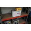 Image 3 : Qty 2 Metal 4 Tier Shop Work Shelf w/ Orange Shelves & Misc Accessories
