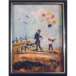 Morris Katz, Balloons on the Pier, Oil Painting