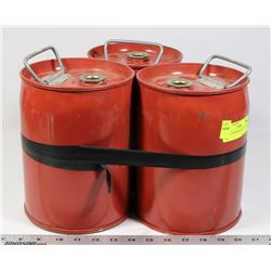 LOT OF 3 MINI RED KEGS WITH HANDLES.