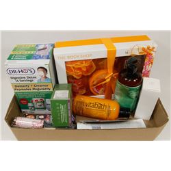 FLAT OF BEAUTY ITEMS INCL BODY SHOP, BODY WASH,