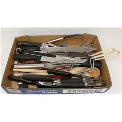 FLAT OF KITCHEN UTENSILS & KNIVES