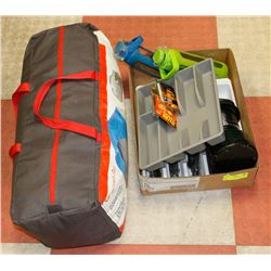 ASSORTED OUTDOOR GEAR AND TENT