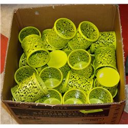 BOX OF 30+ ROSE PATTERN CANDLE HOLDERS LIME GREEN.