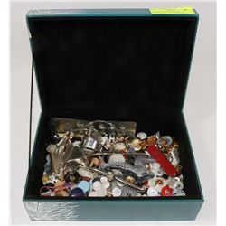 AQUA COLOURED GLASS JEWELRY / TREASURE BOX