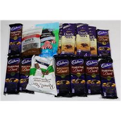 LOT OF ASSORTED CADBURY CHOCOLATE BARS AND MORE