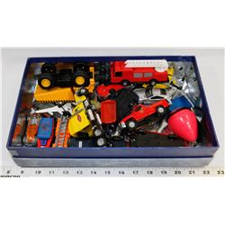 BOX W/ DIE CAST CARS INCL HOT WHEELS.