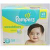 Image 1 : BOX OF 58 PAMPERS SWADDLERS SIZE 5 DIAPERS.