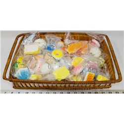 WICKER BOX FILLED WITH NEW SQUISHIES
