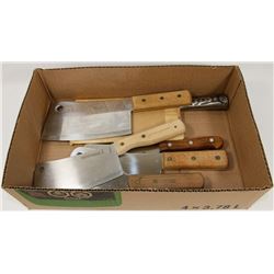 BOX W/ 6 CLEAVERS: PREMIER, NORTHCRAFT, HENCKELS E
