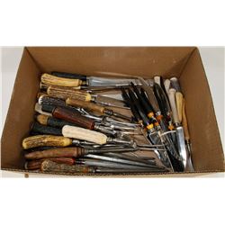 VINTAGE ANTLER KNIFES, CARVING FORKS, SHARPENERS.