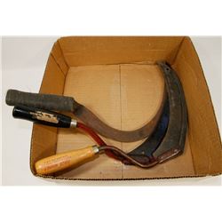 BOX W/ 3 VINTAGE SCYTHE. MADE IN USA.