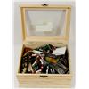 Image 1 : WOODEN JEWELRY BOX FULL OF JEWELRY.